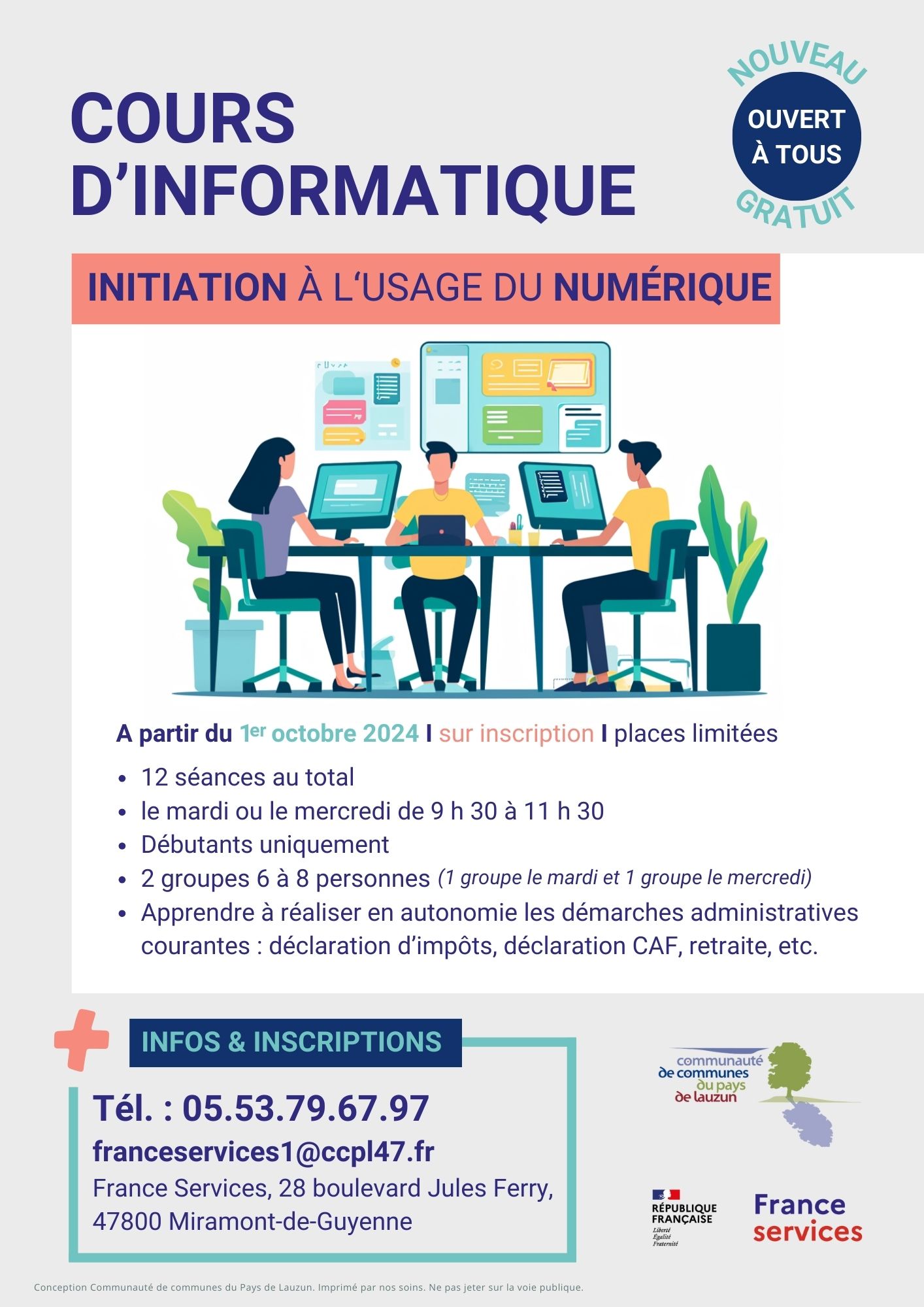 cours informatique communaute communes pays de lauzun, France services à Miramont de Guyenne